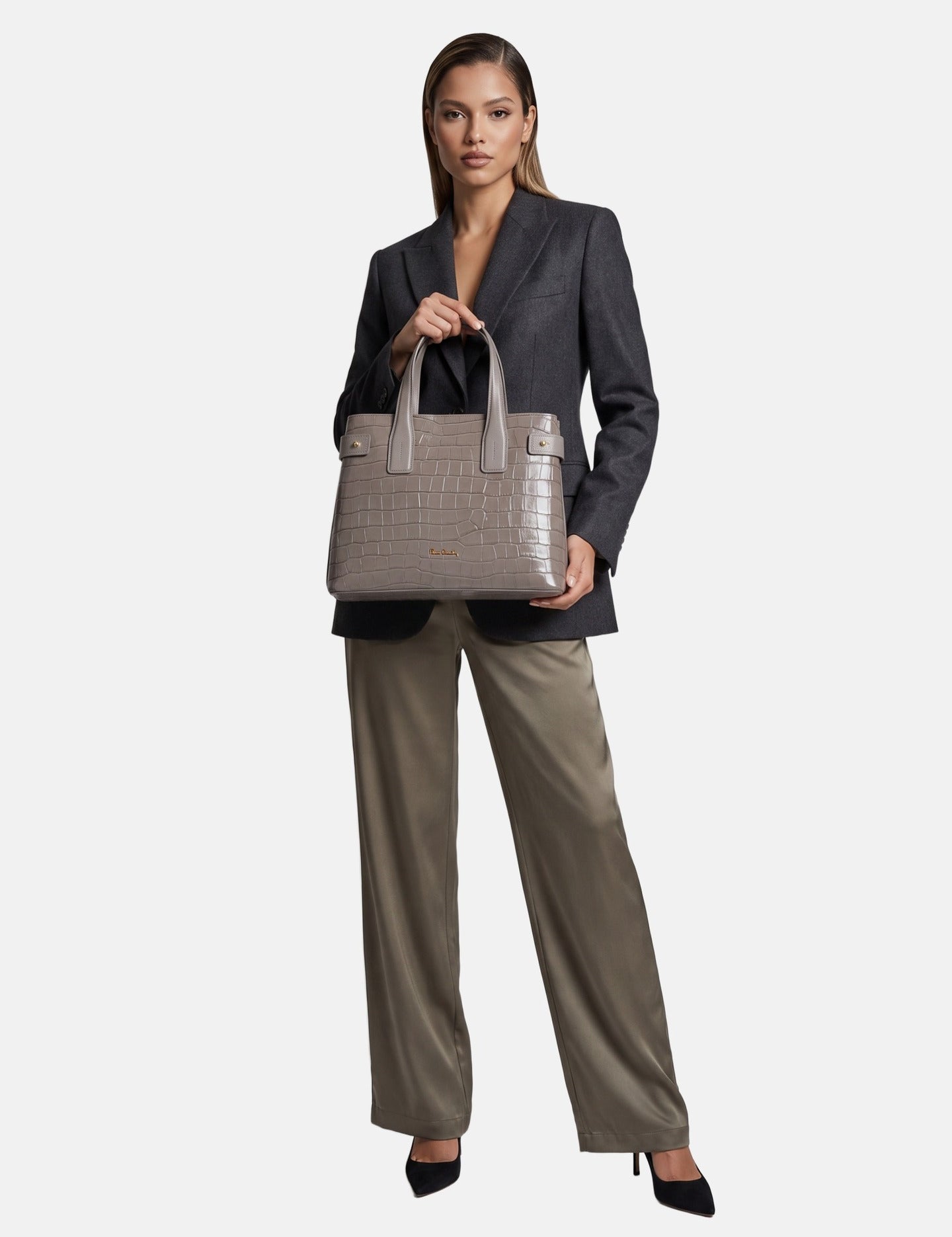 Borsa a Mano in Vera Pelle Beige Scuro