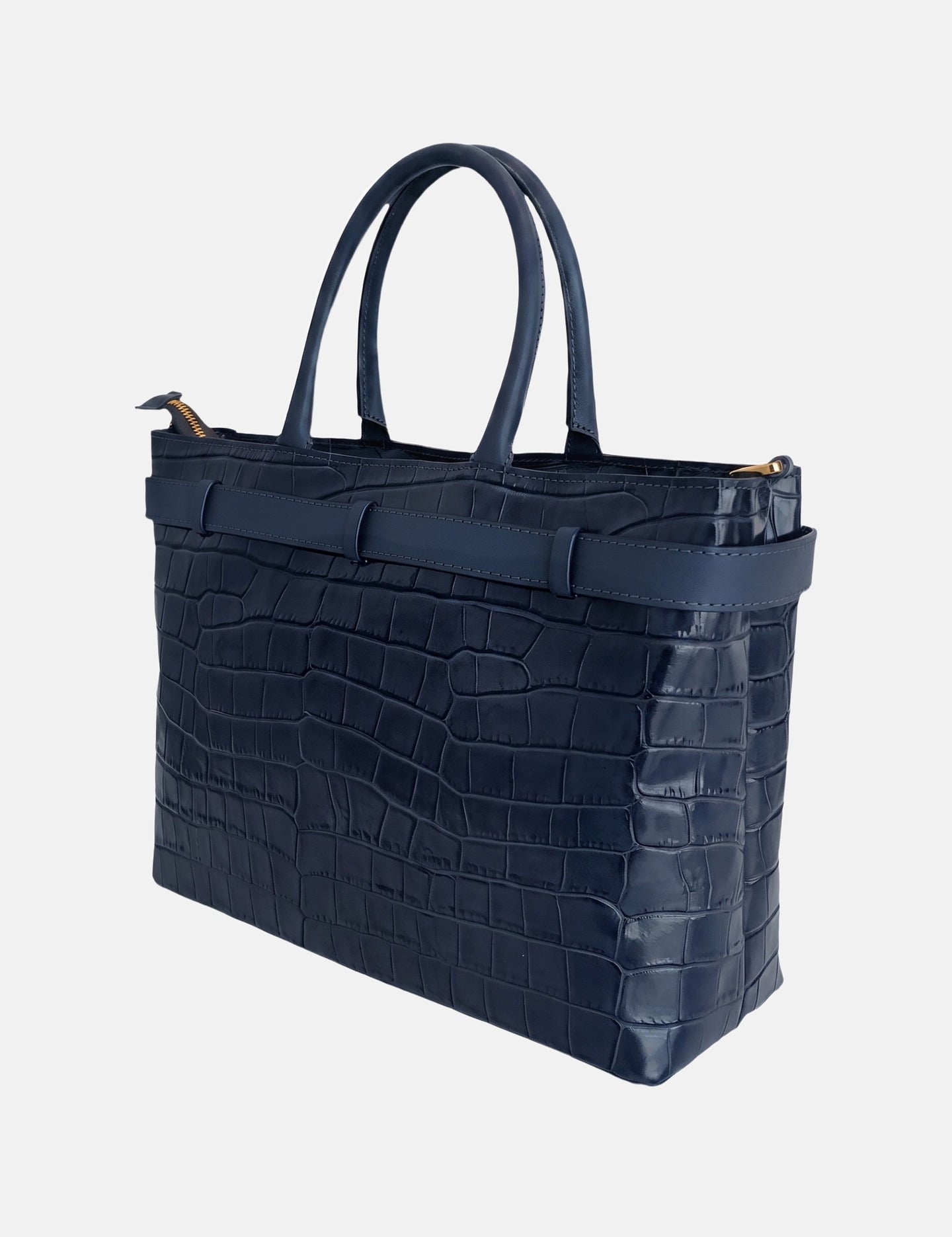 Borsa a Mano in Vera Pelle Blu Scuro