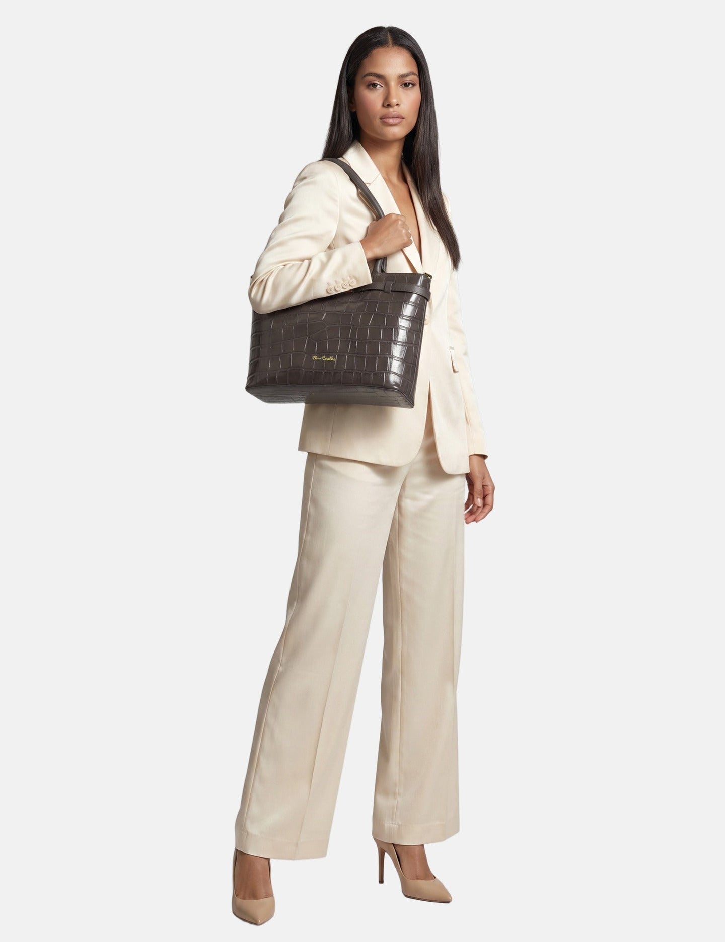 Borsa a Mano in Vera Pelle Beige Scuro