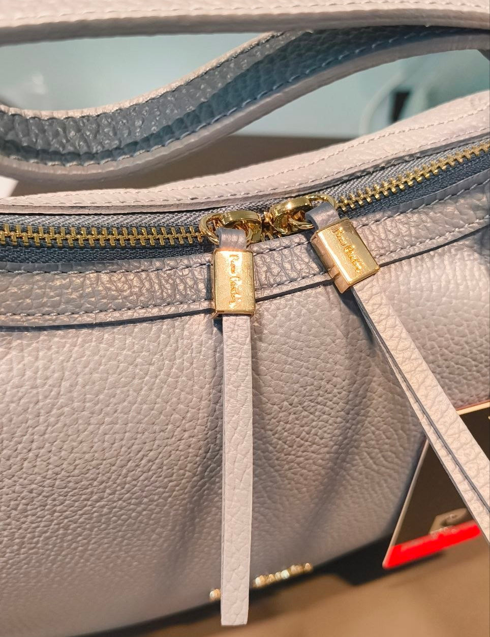 Borsa a Mano in Vera Pelle Blu Jeans
