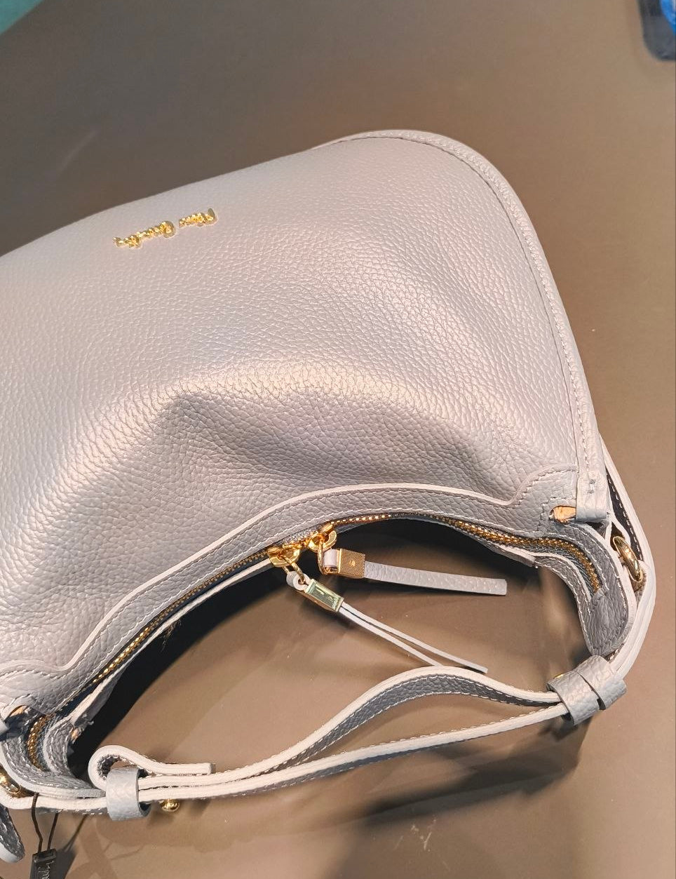 Borsa a Mano in Vera Pelle Blu Jeans