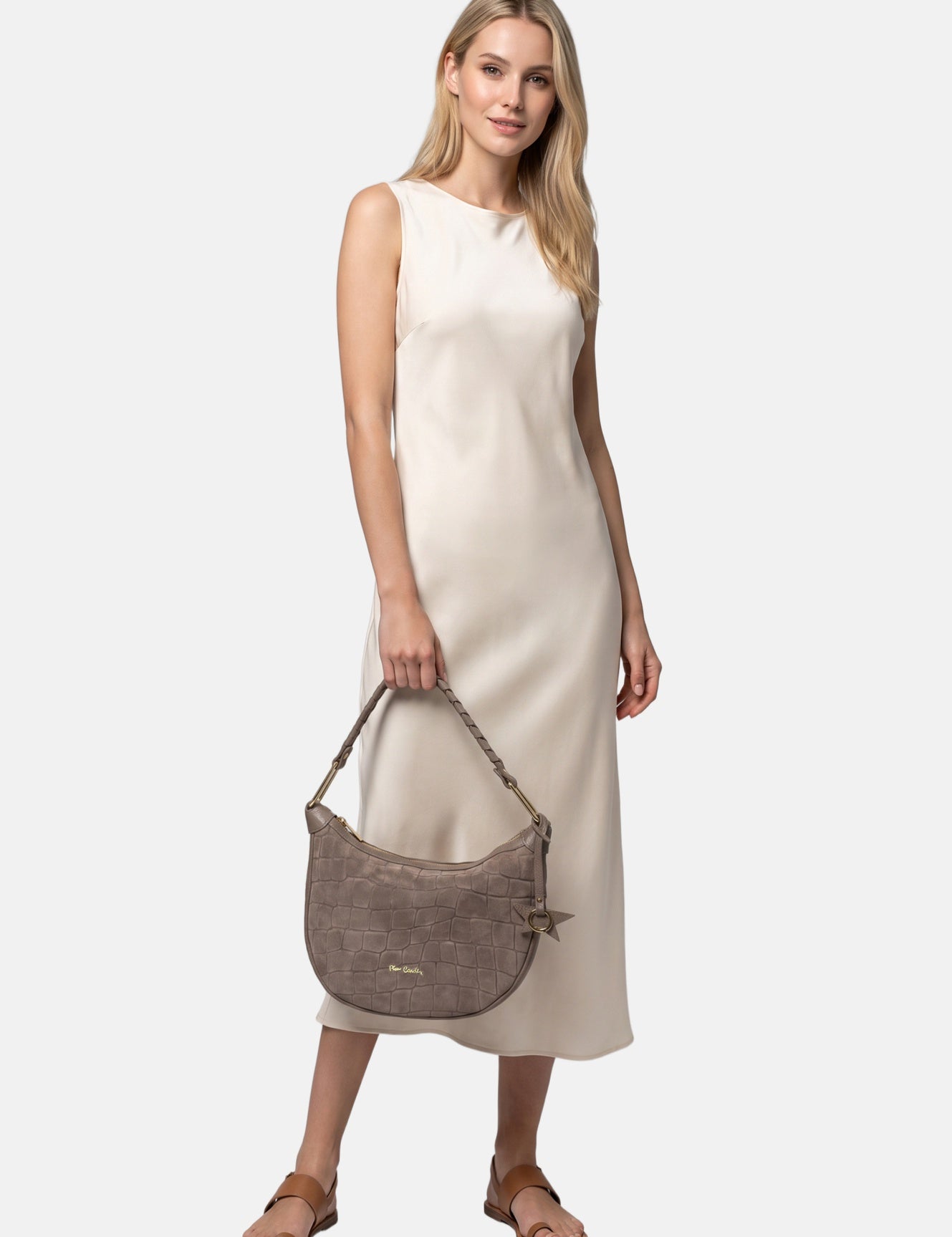 Borsa a Mano in Vera Pelle Beige Scuro