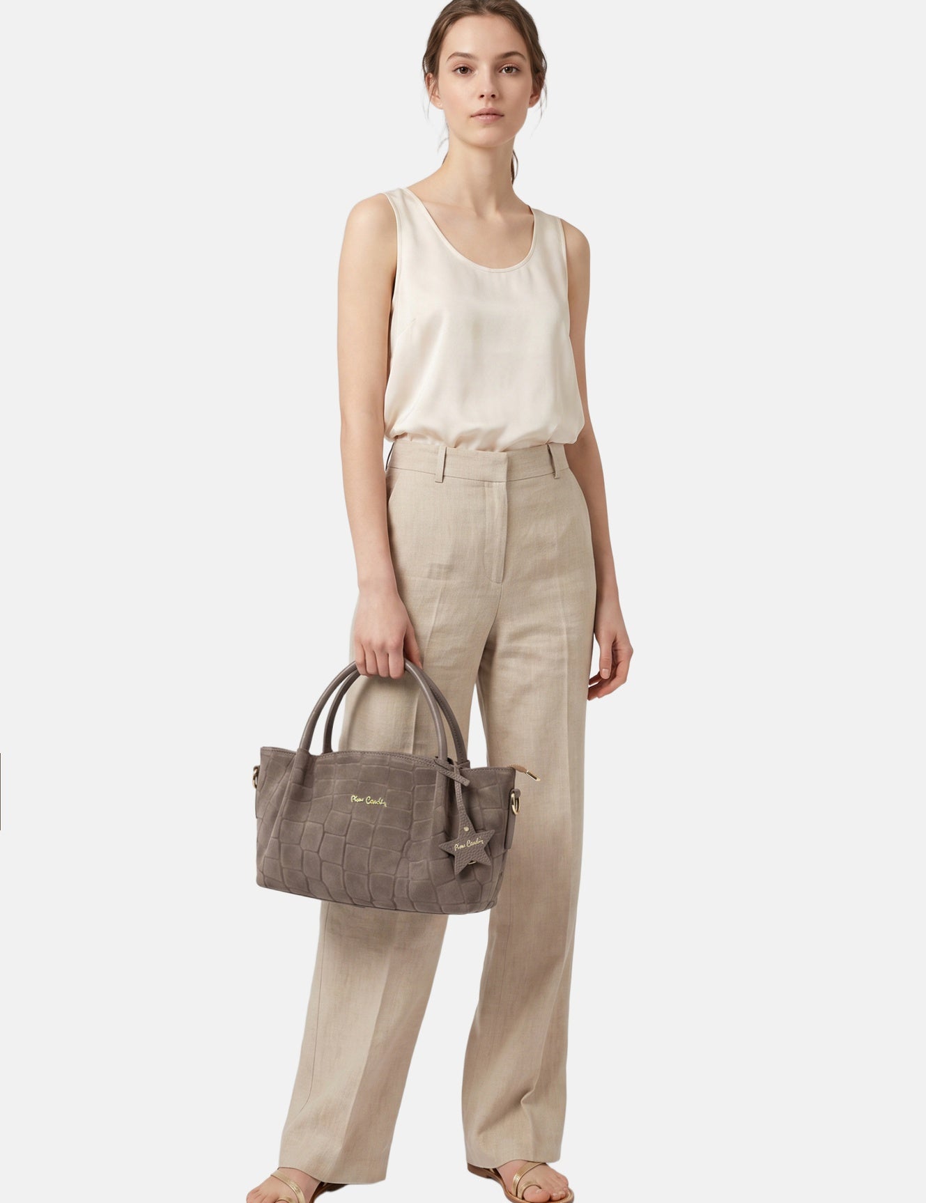 Borsa a Mano in Vera Pelle Beige Scuro