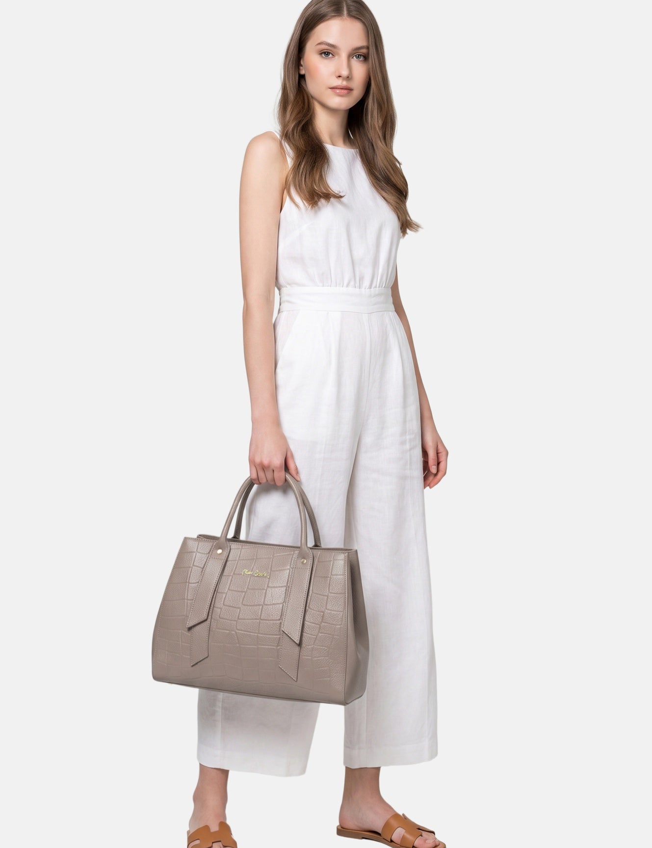 Borsa a Mano in Vera Pelle Beige Scuro