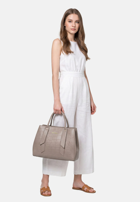 Borsa a Mano in Vera Pelle Beige Scuro