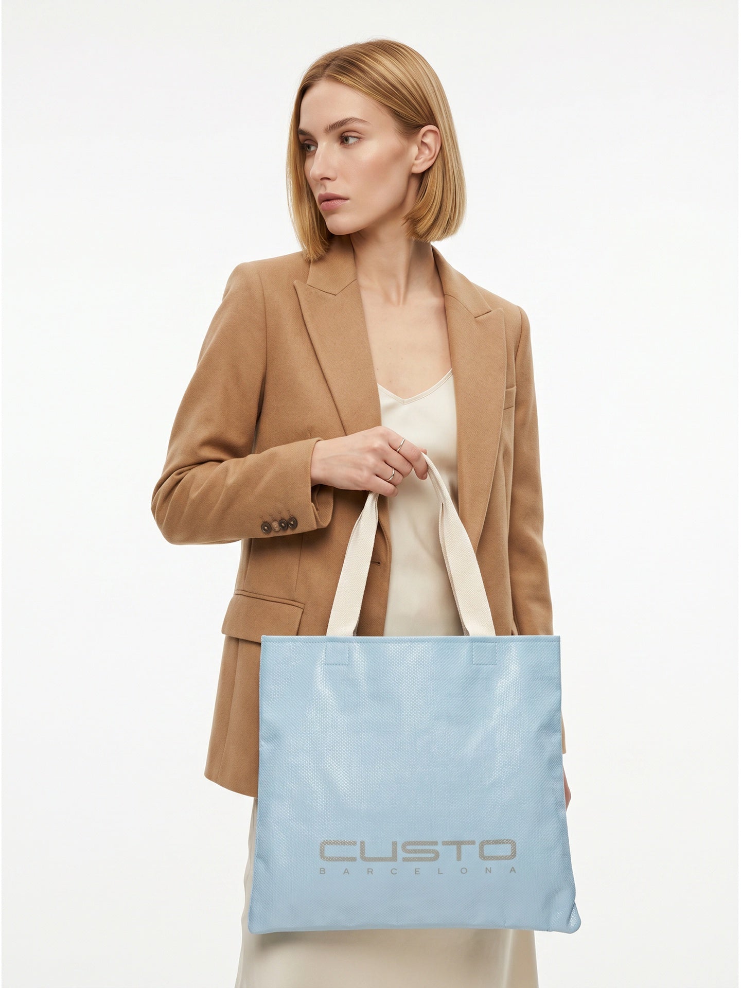 Borsa Shopper in Pelle Vegana Azzurro
