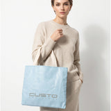 Borsa Shopper in Pelle Vegana Azzurro