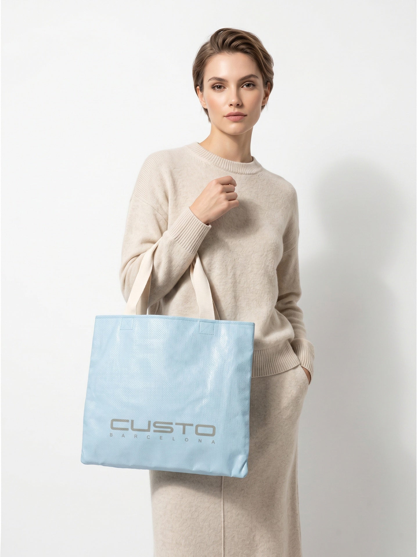 Borsa Shopper in Pelle Vegana Azzurro