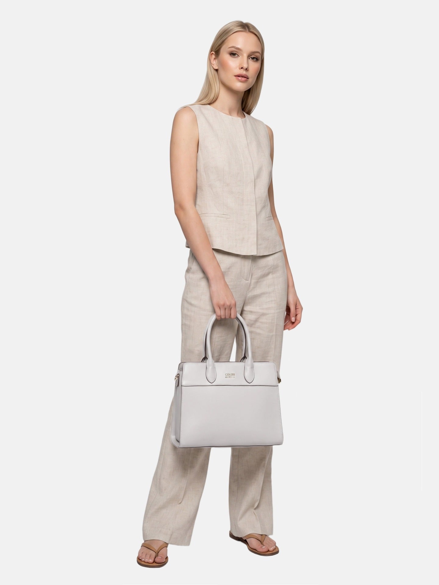 Borsa a Mano in Polyurethane Panna