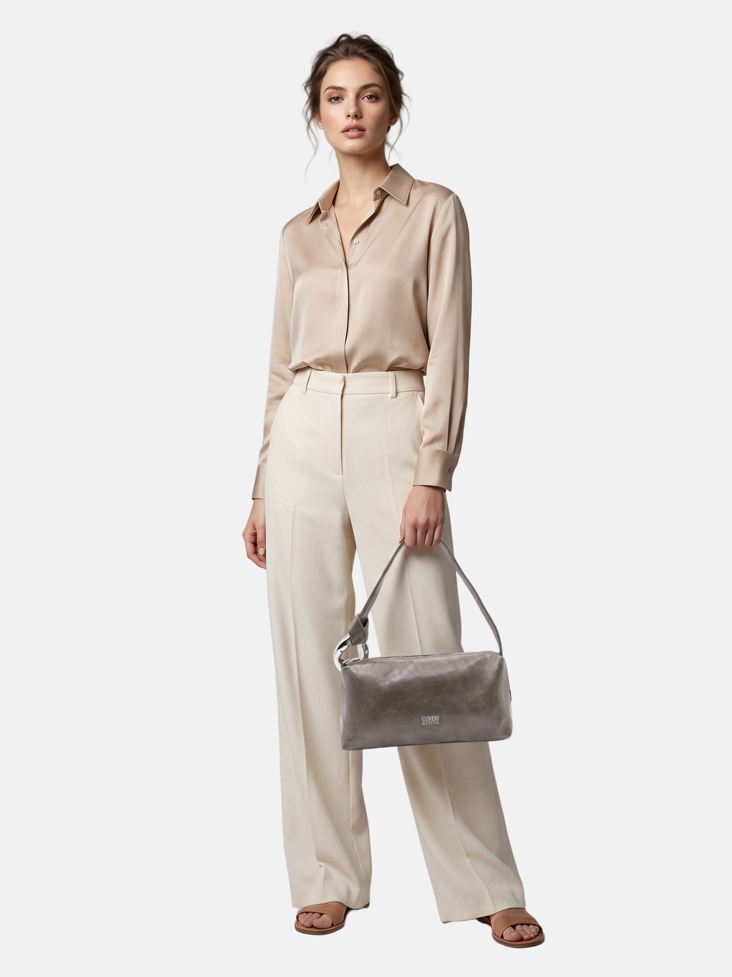 Borsa a Spalla in Polyurethane Grigio