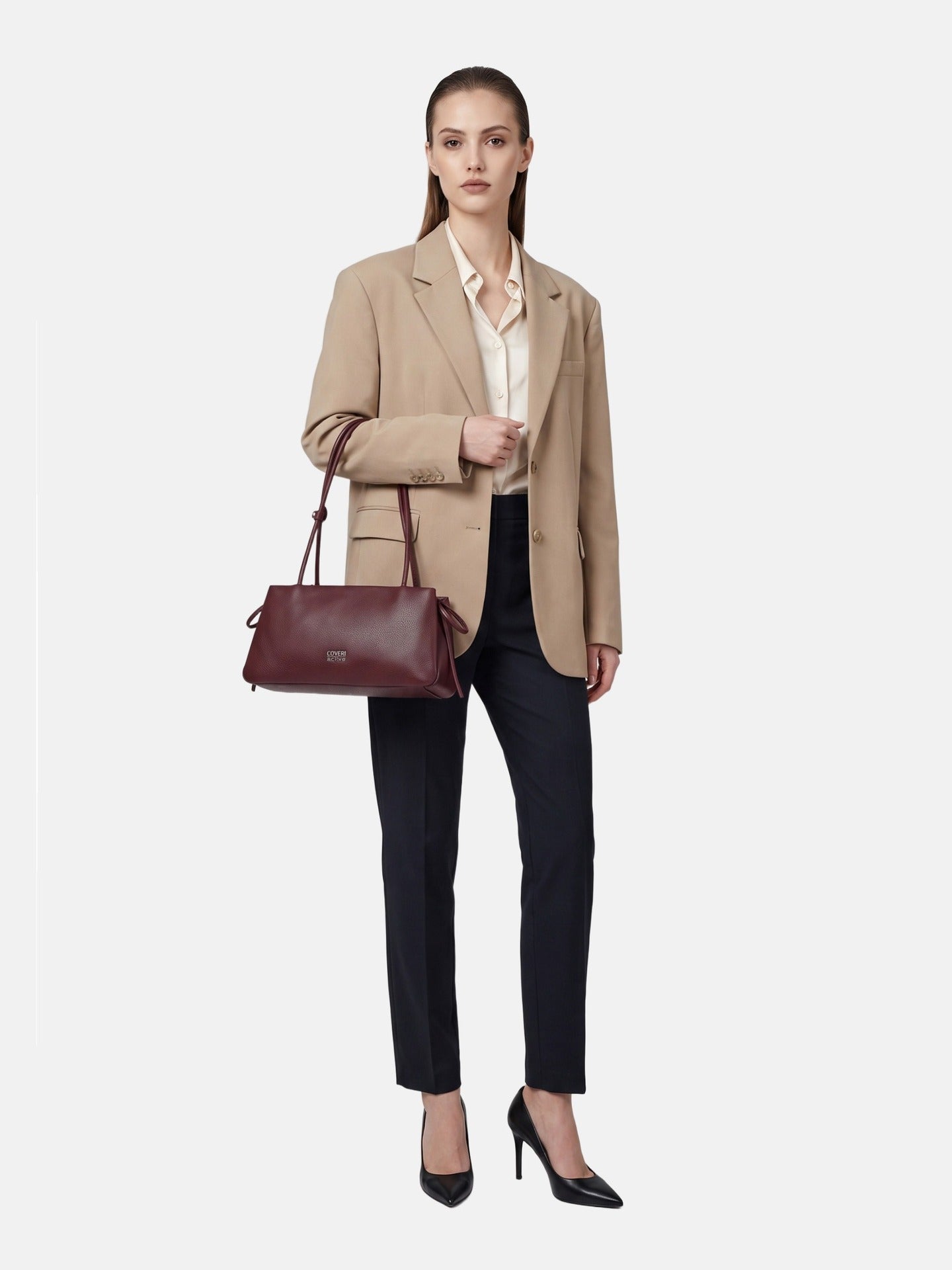 Borsa a Spalla in Polyurethane Bordeaux