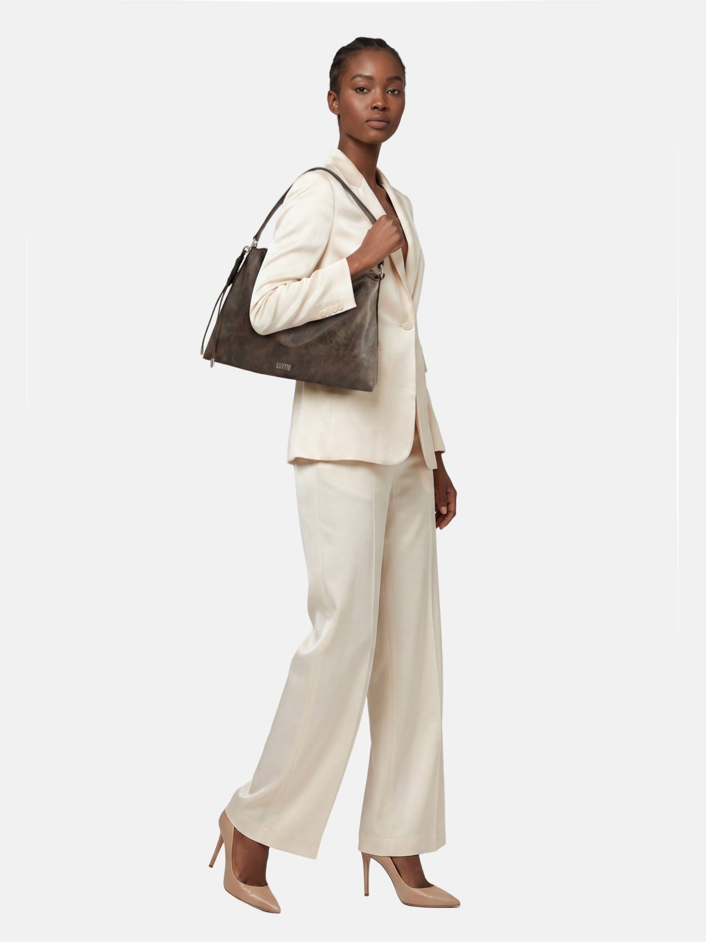 Borsa a Spalla in Polyurethane Beige