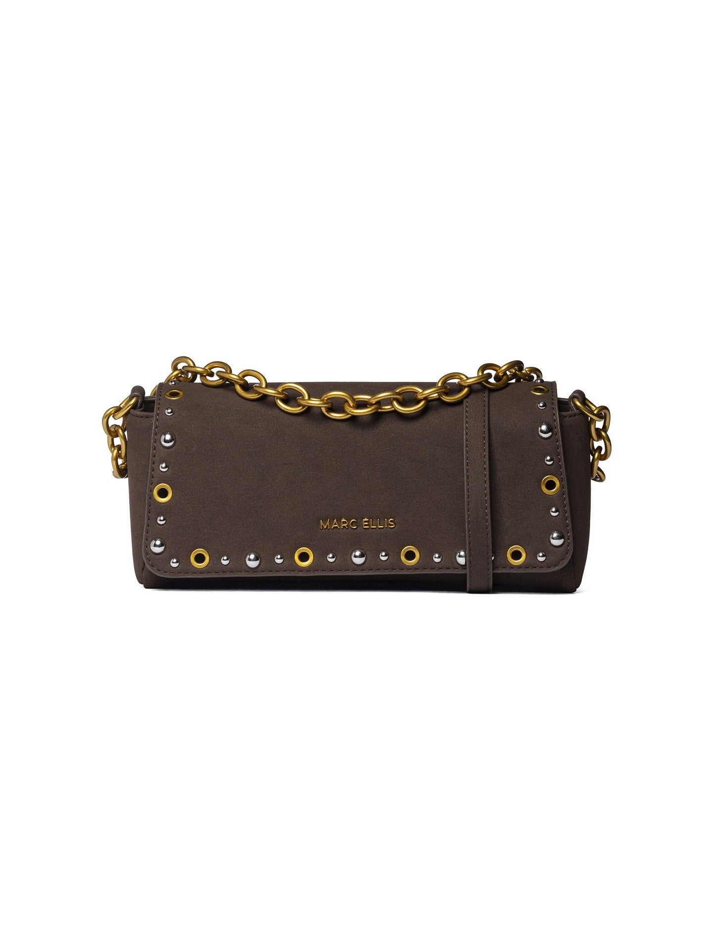 Borsa a Spalla in Pelle Vegana Marrone Scuro