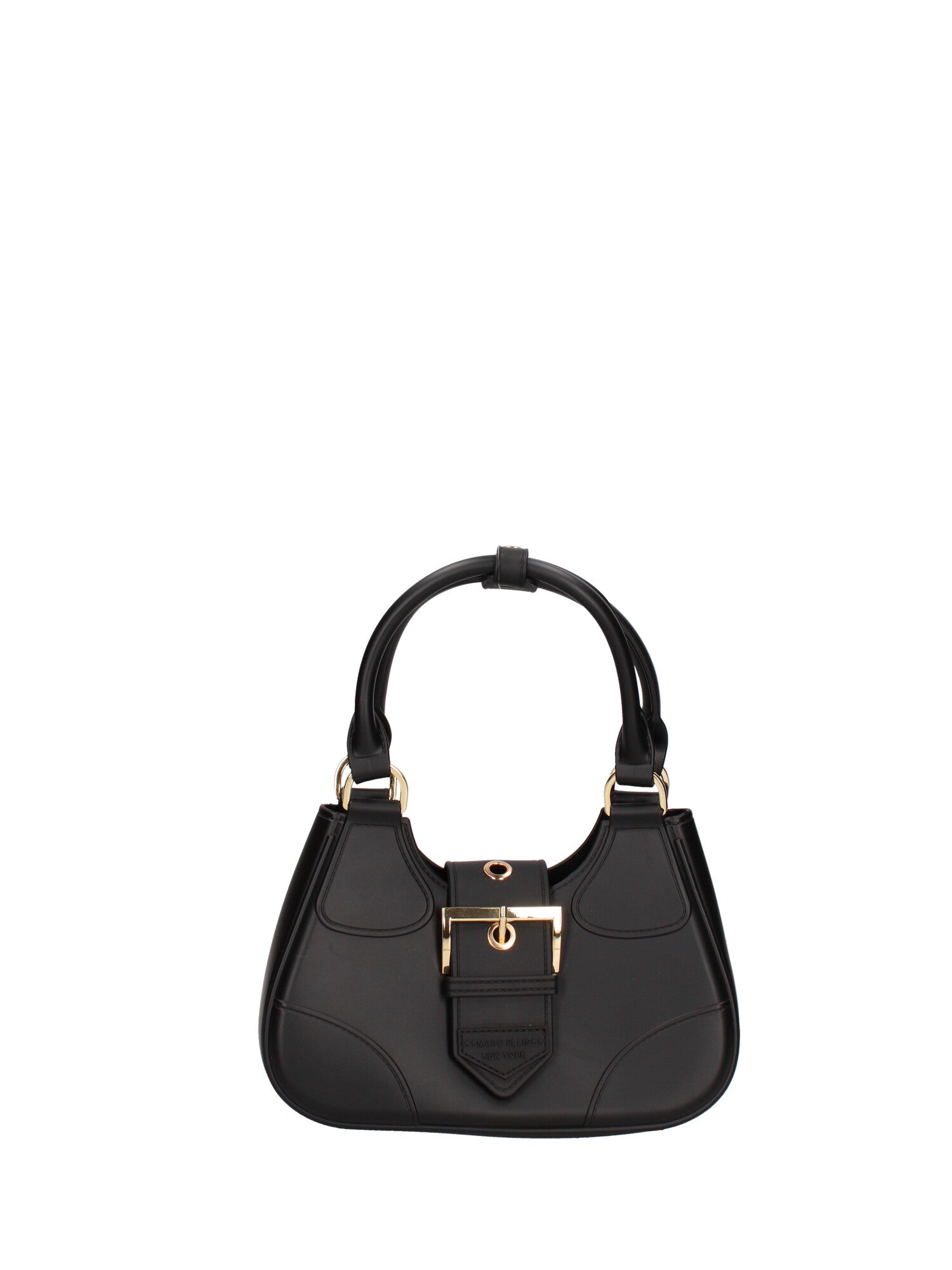 Borsa a mano da donna 100% gomma FLAT CIRCLE-BLACK-LIGHT GOLD Marc Ellis