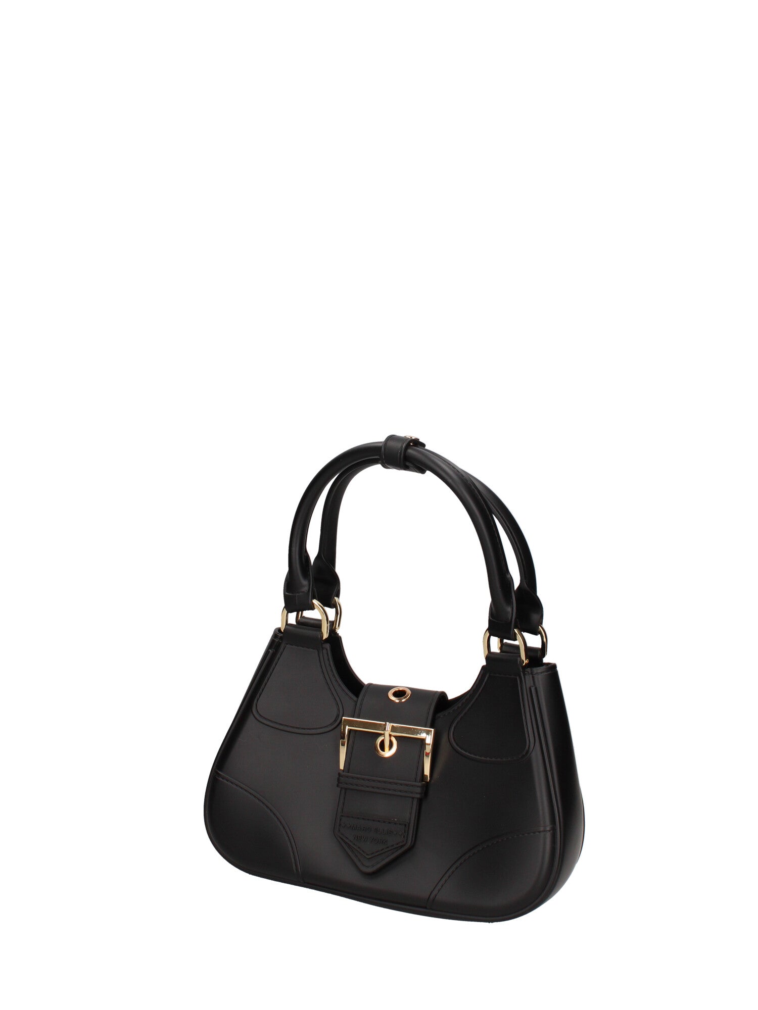 Borsa a mano da donna 100% gomma FLAT CIRCLE-BLACK-LIGHT GOLD Marc Ellis