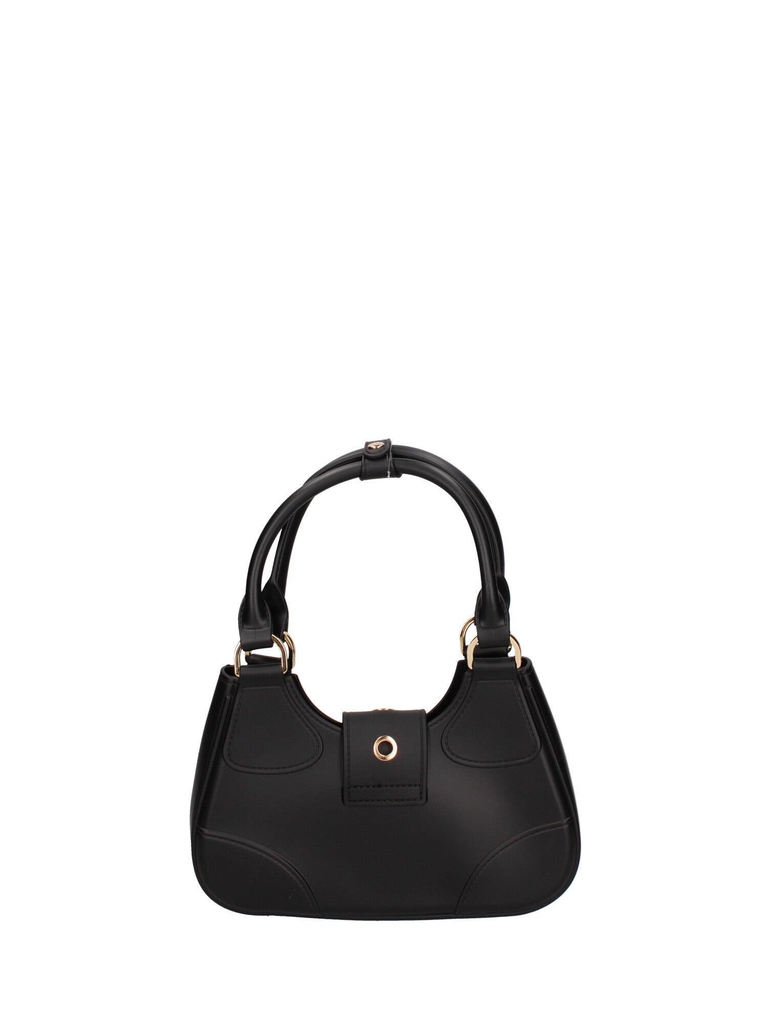 Borsa a mano da donna 100% gomma FLAT CIRCLE-BLACK-LIGHT GOLD Marc Ellis