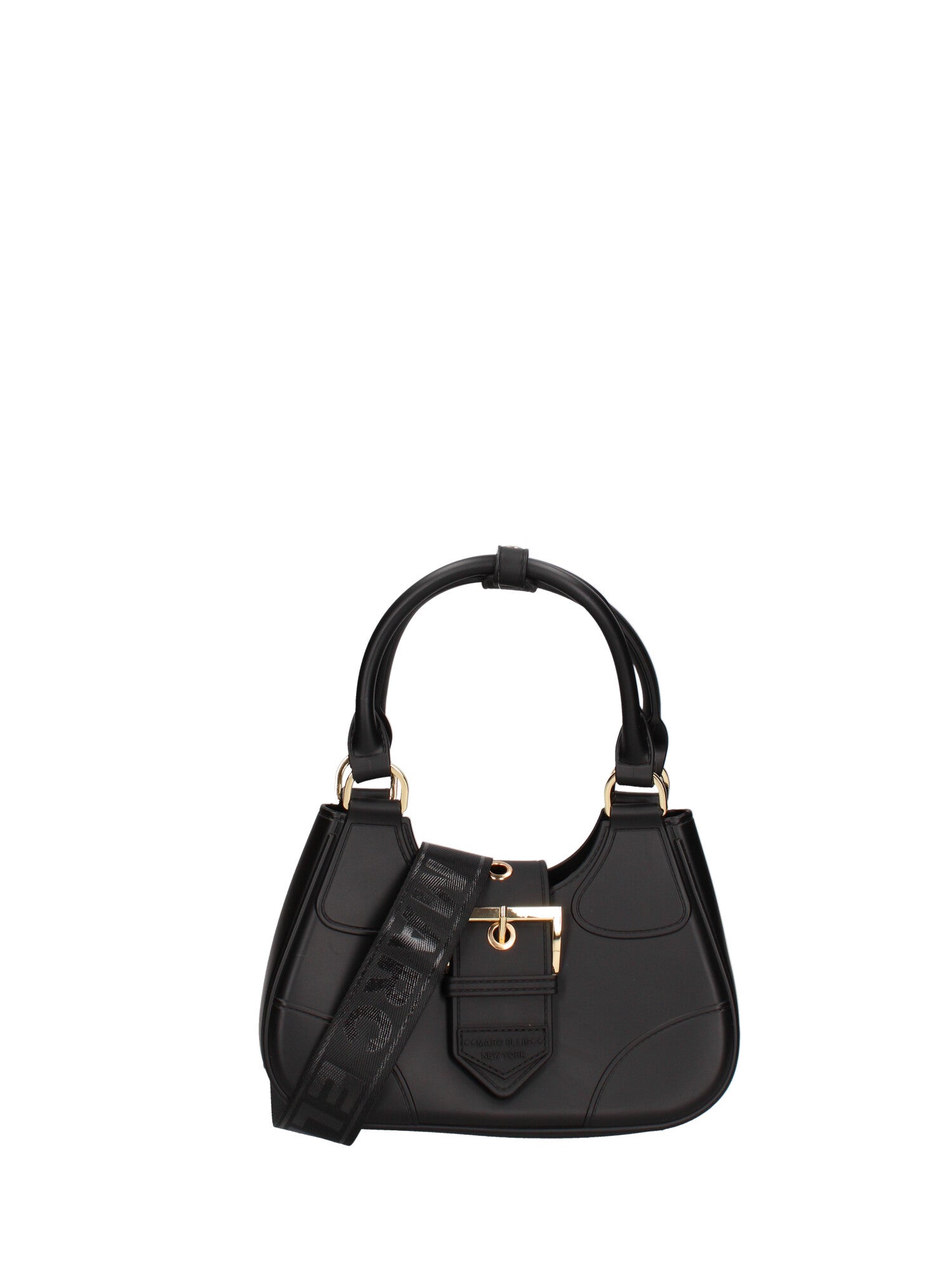 Borsa a mano da donna 100% gomma FLAT CIRCLE-BLACK-LIGHT GOLD Marc Ellis