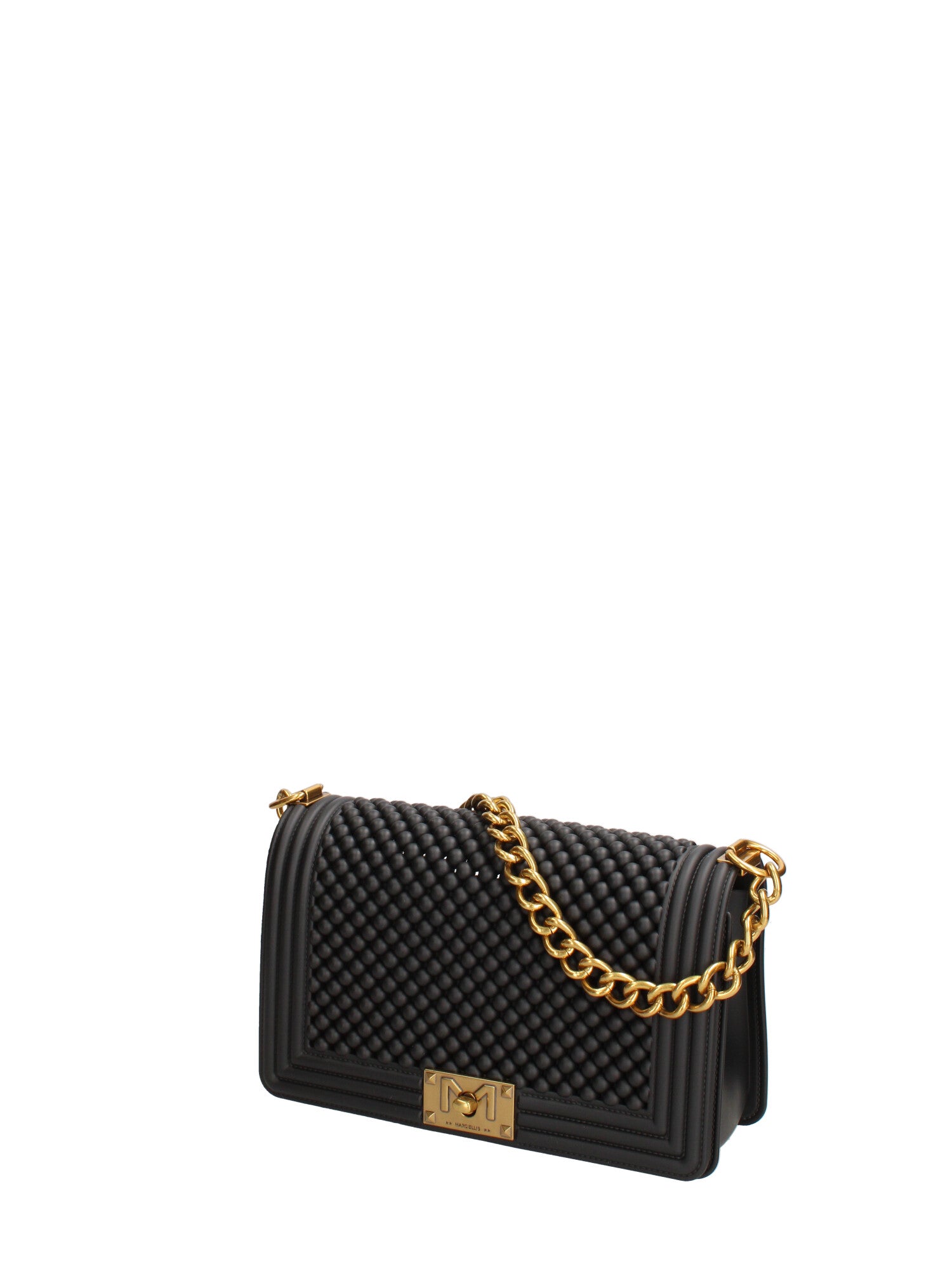 Borsa a mano da donna 100% gomma FLAT M BALL 24-BLACK-LIGHT OTTONE Marc Ellis