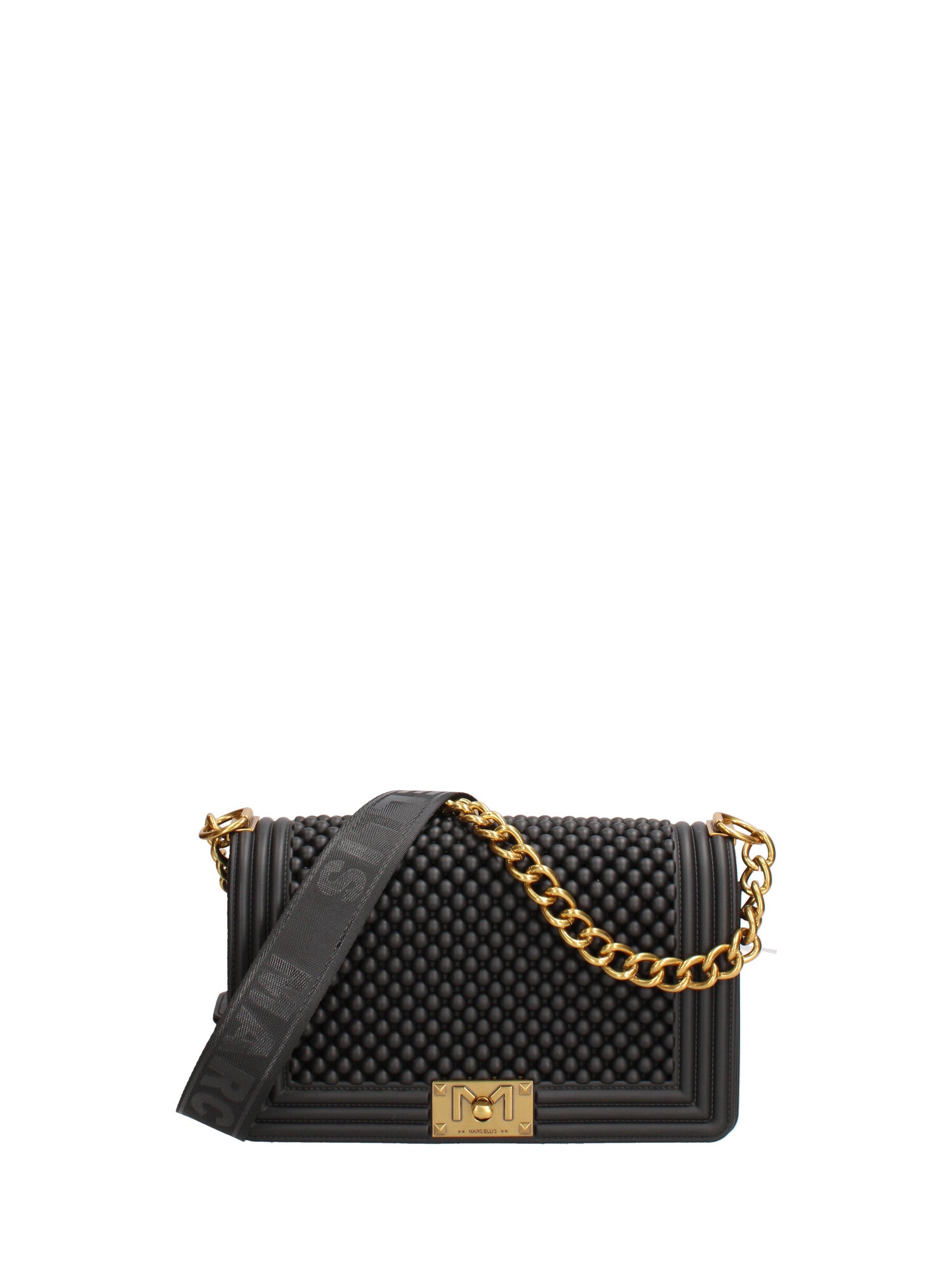 Borsa a mano da donna 100% gomma FLAT M BALL 24-BLACK-LIGHT OTTONE Marc Ellis