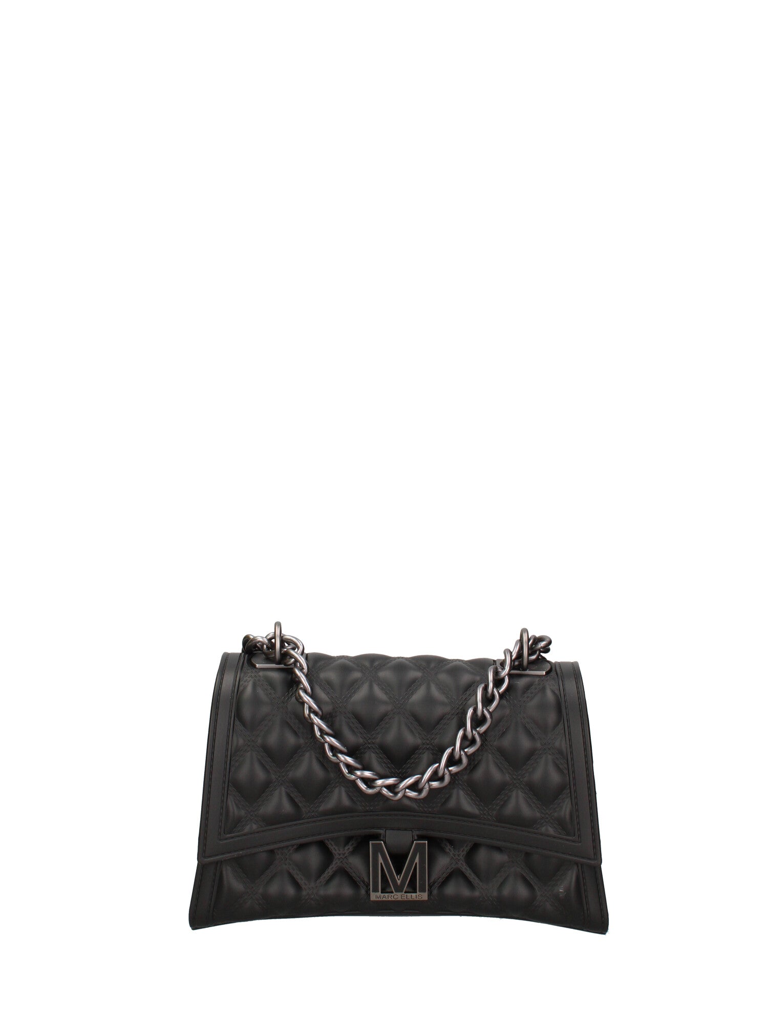 Borsa a mano da donna 100% gomma FLAT RHOMBUS M 24-BLACK-SATIN CDF Marc Ellis