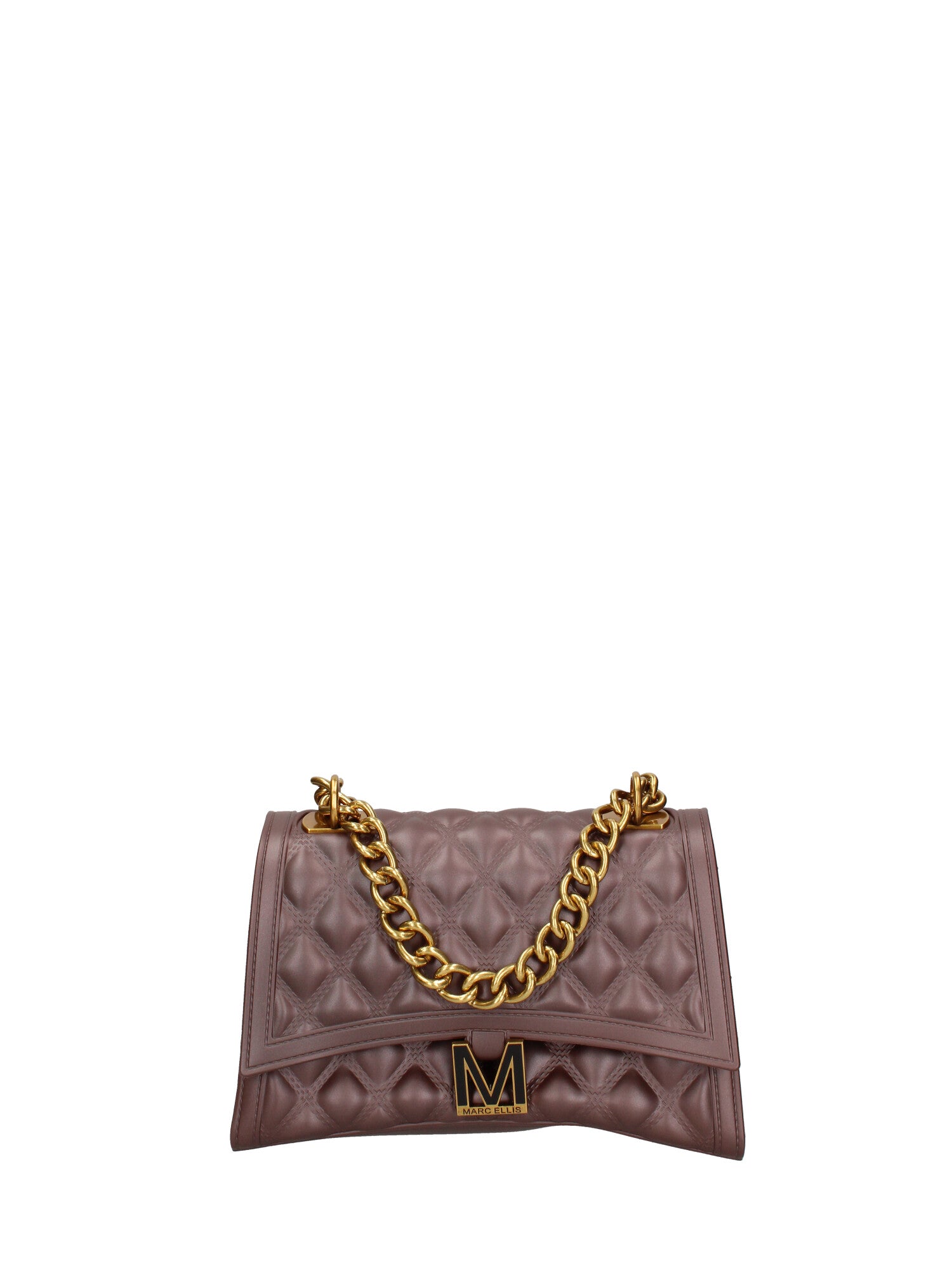 Borsa a mano da donna 100% gomma FLAT RHOMBUS M 24-CHOCOLATE-LIGHT OTTONE Marc Ellis