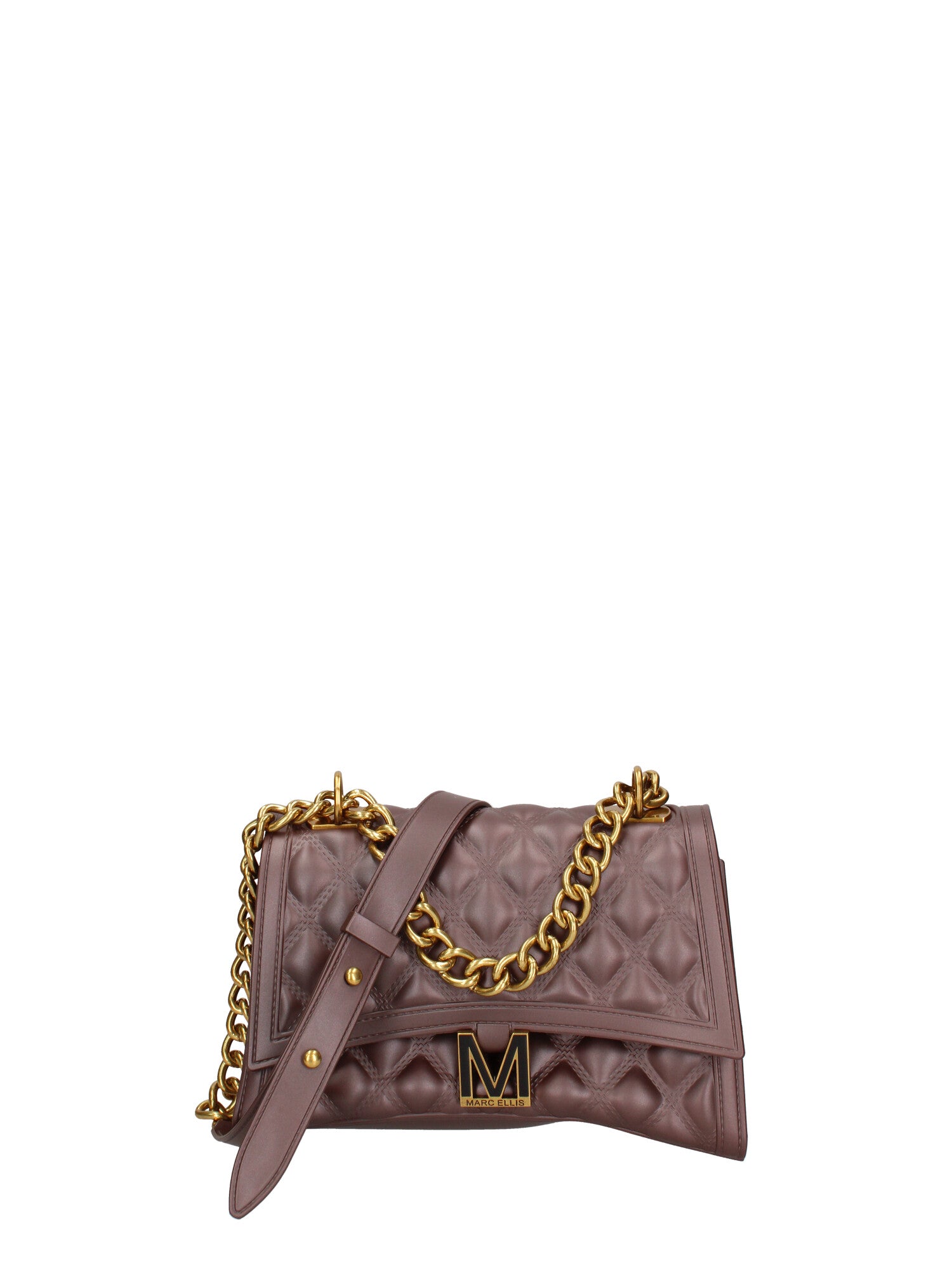 Borsa a mano da donna 100% gomma FLAT RHOMBUS M 24-CHOCOLATE-LIGHT OTTONE Marc Ellis