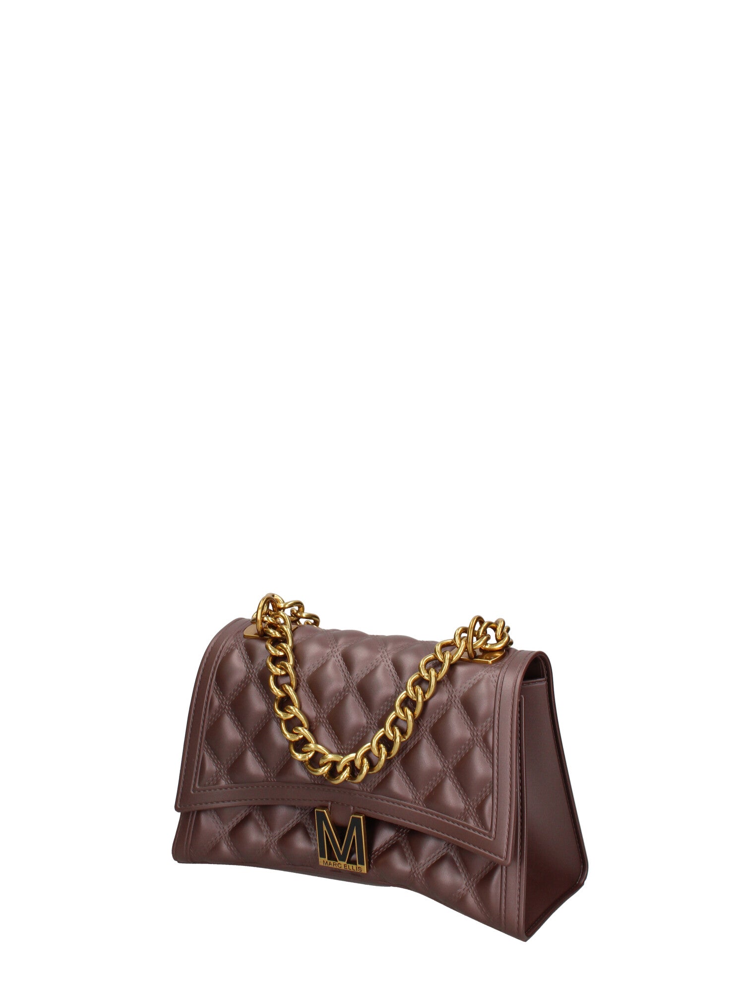 Borsa a mano da donna 100% gomma FLAT RHOMBUS M 24-CHOCOLATE-LIGHT OTTONE Marc Ellis