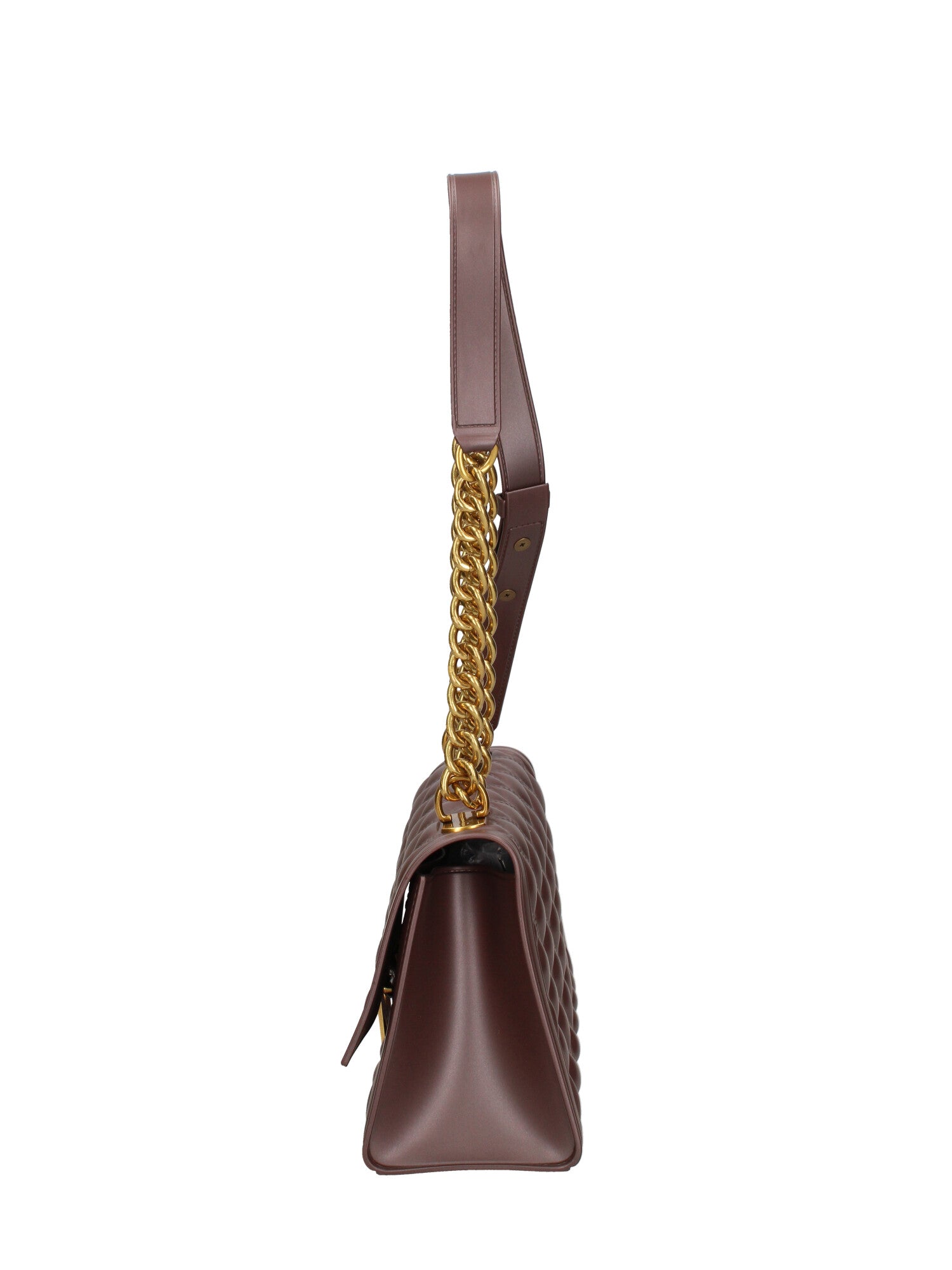 Borsa a mano da donna 100% gomma FLAT RHOMBUS M 24-CHOCOLATE-LIGHT OTTONE Marc Ellis