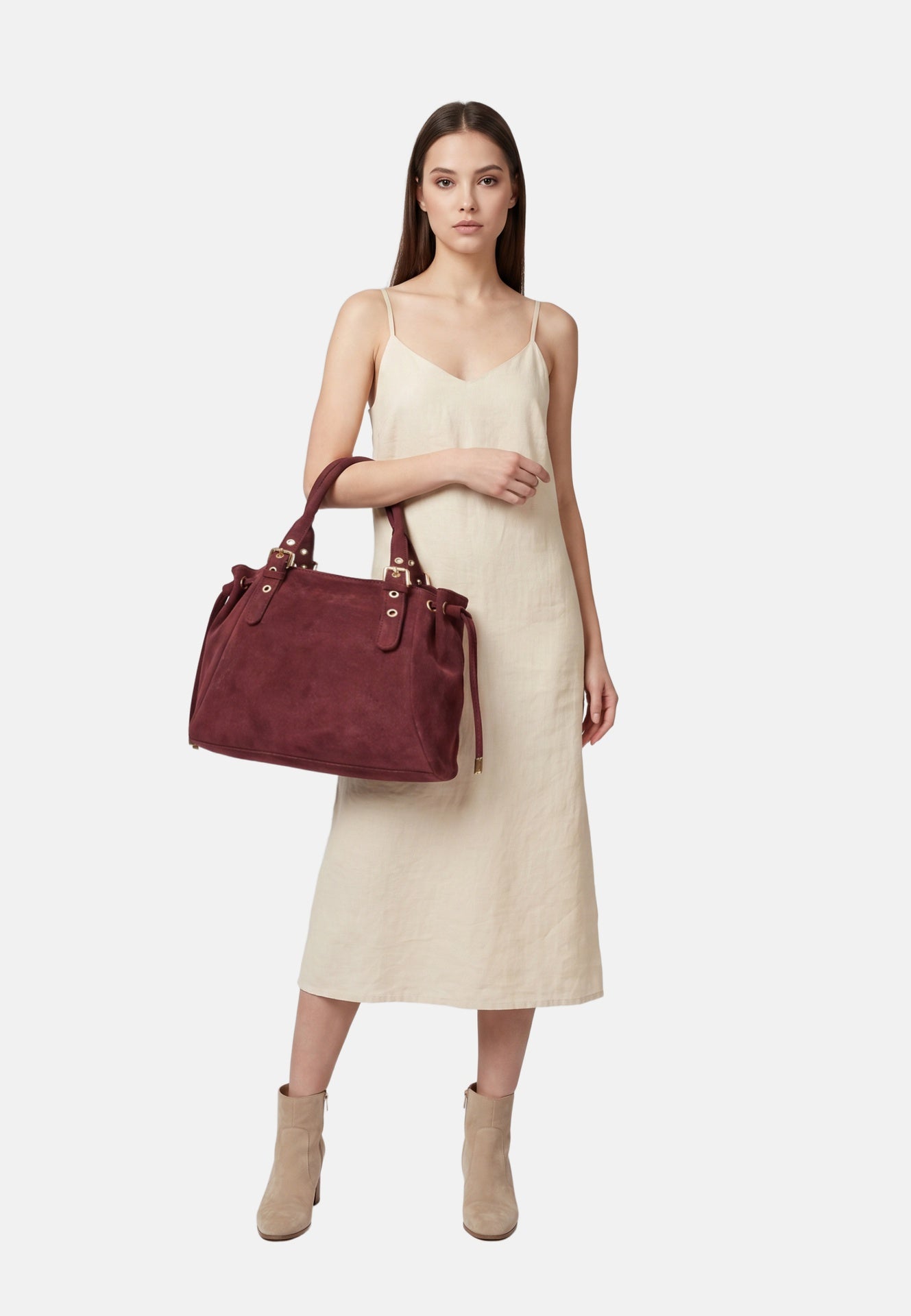 Borsa a Spalla in Vera Pelle Bordeaux