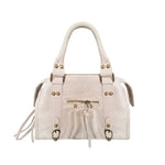 Borsa a Spalla in Genuine Printed Suede Leather Beige