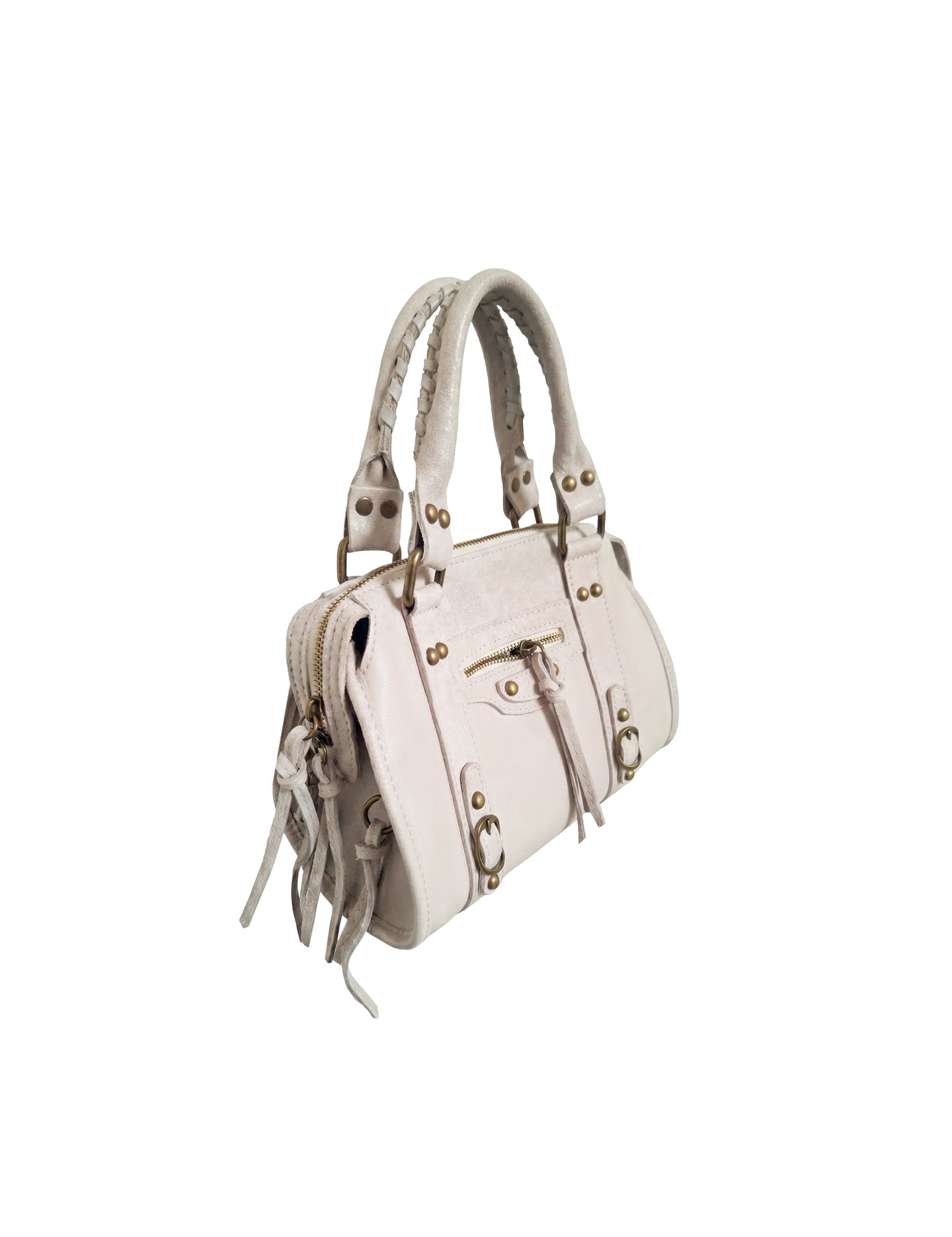 Borsa a Spalla in Genuine Printed Suede Leather Beige