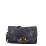 Borsa a Tracolla in Vera Pelle Blu Scuro