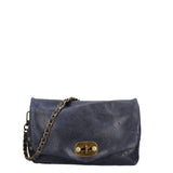 Borsa a Tracolla in Vera Pelle Blu Scuro