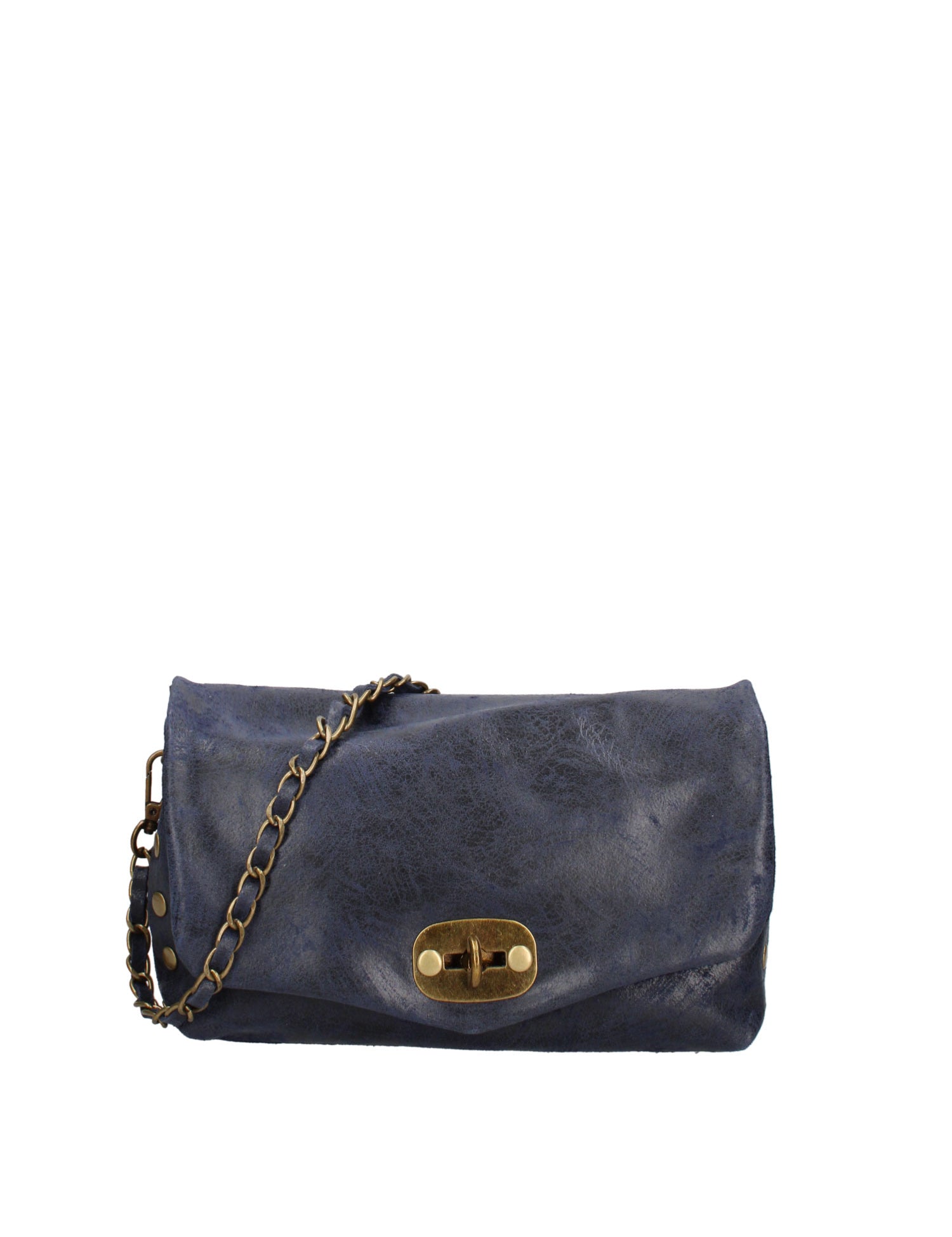 Borsa a Tracolla in Vera Pelle Blu Scuro