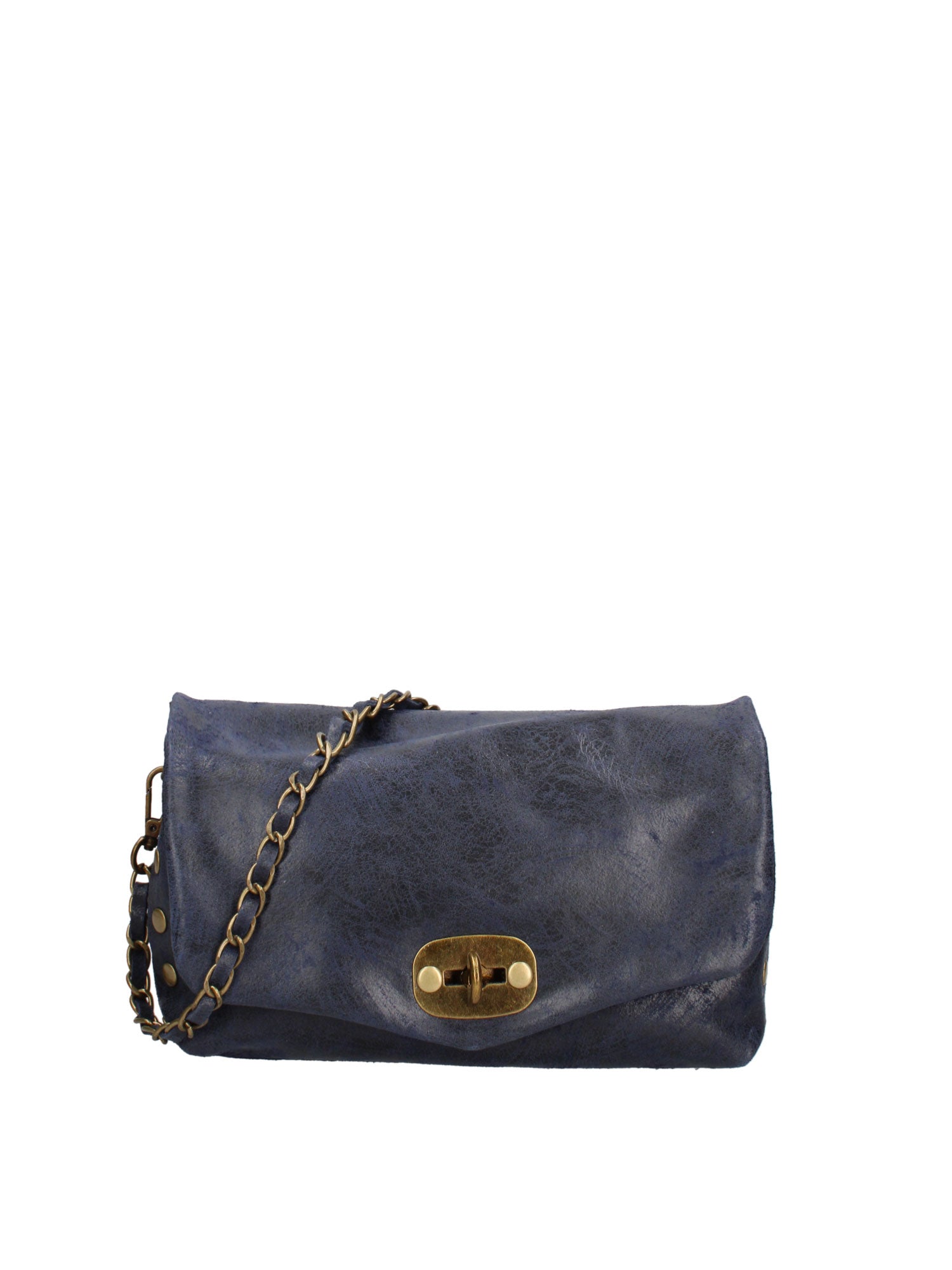 Borsa a Tracolla in Vera Pelle Blu Scuro