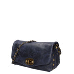 Borsa a Tracolla in Vera Pelle Blu Scuro