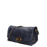 Borsa a Tracolla in Vera Pelle Blu Scuro