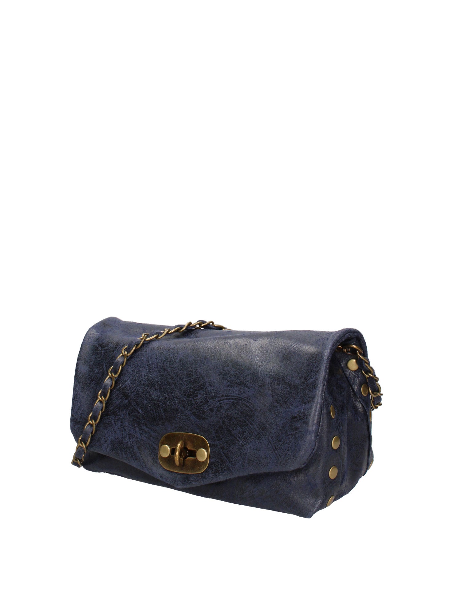 Borsa a Tracolla in Vera Pelle Blu Scuro