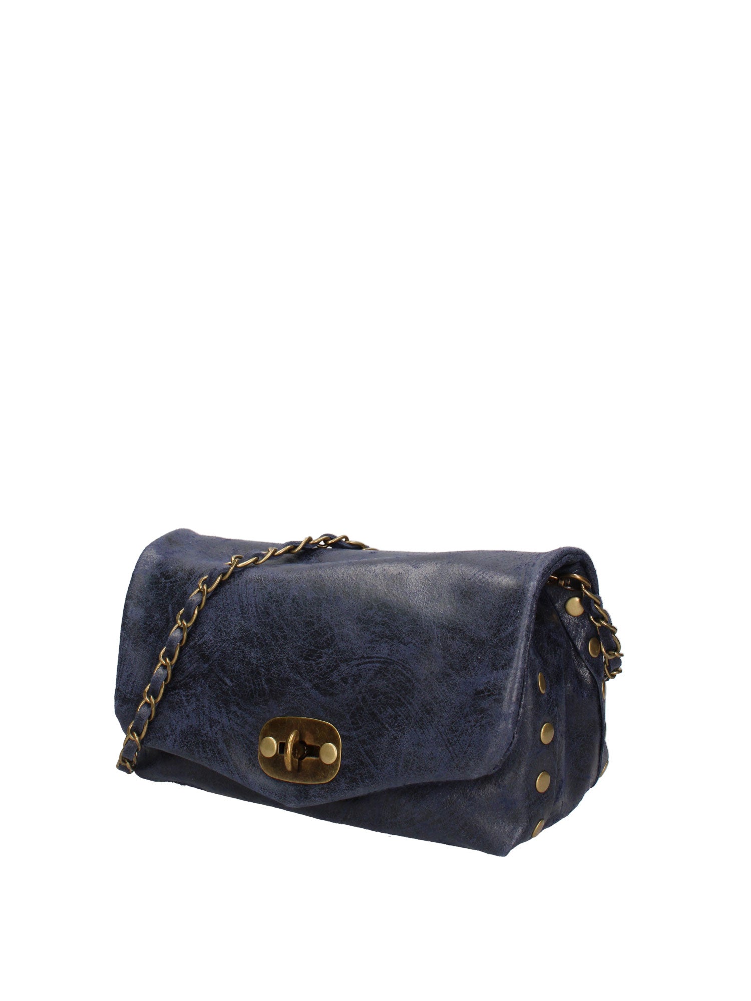 Borsa a Tracolla in Vera Pelle Blu Scuro