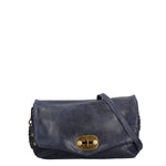 Borsa a Tracolla in Vera Pelle Blu Scuro