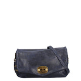 Borsa a Tracolla in Vera Pelle Blu Scuro