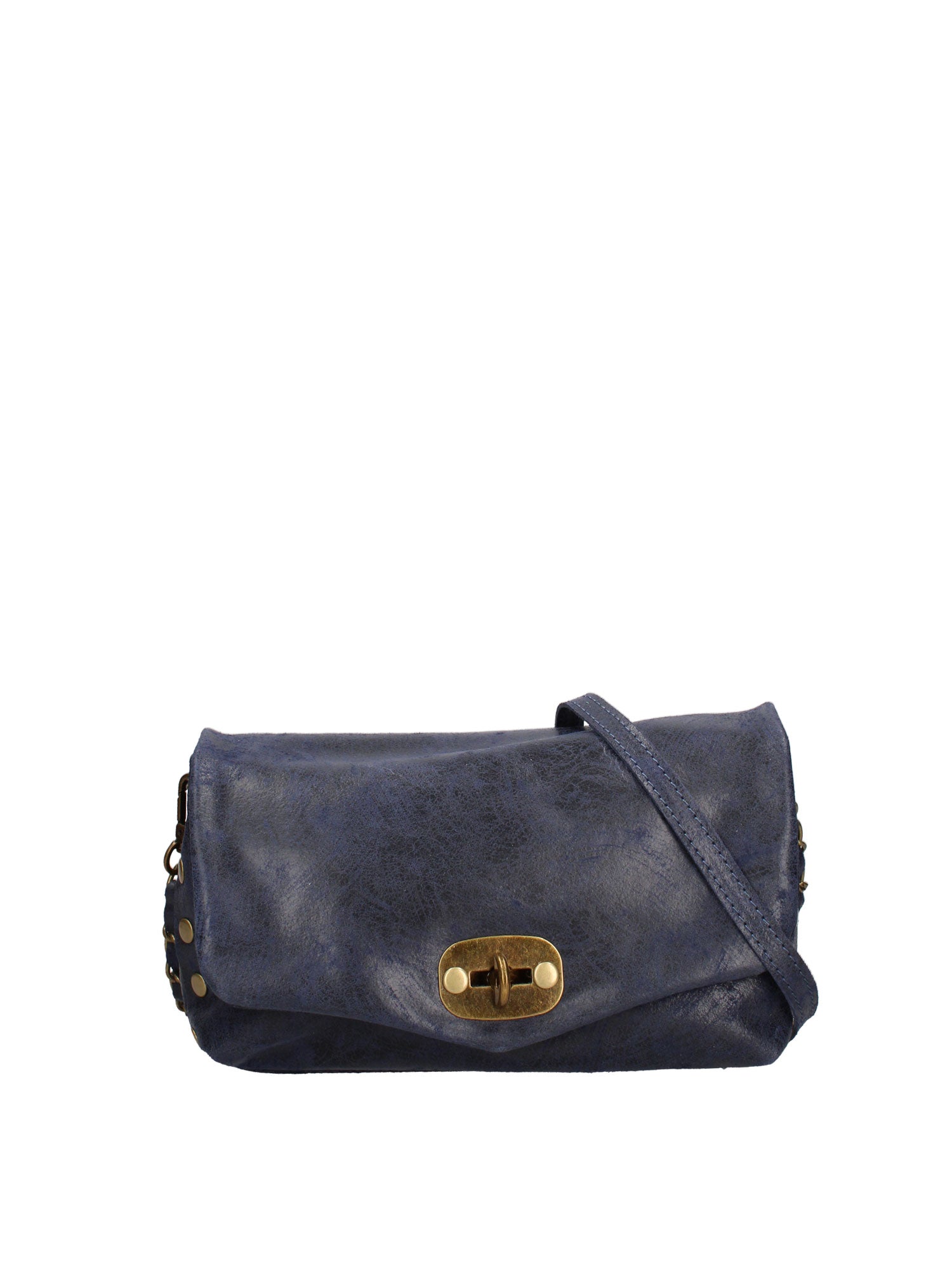 Borsa a Tracolla in Vera Pelle Blu Scuro