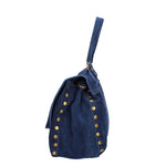 Borsa a Spalla in Vera Pelle Blu Scuro