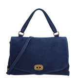 Borsa a Spalla in Vera Pelle Blu Scuro