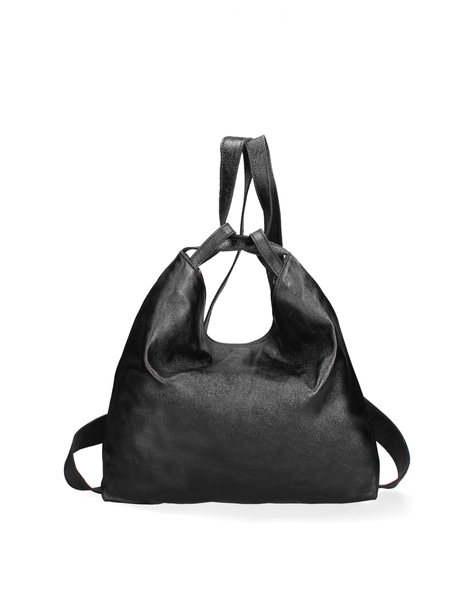Borsa a Spalla Convertibile in Zaino in Vera Pelle Nero