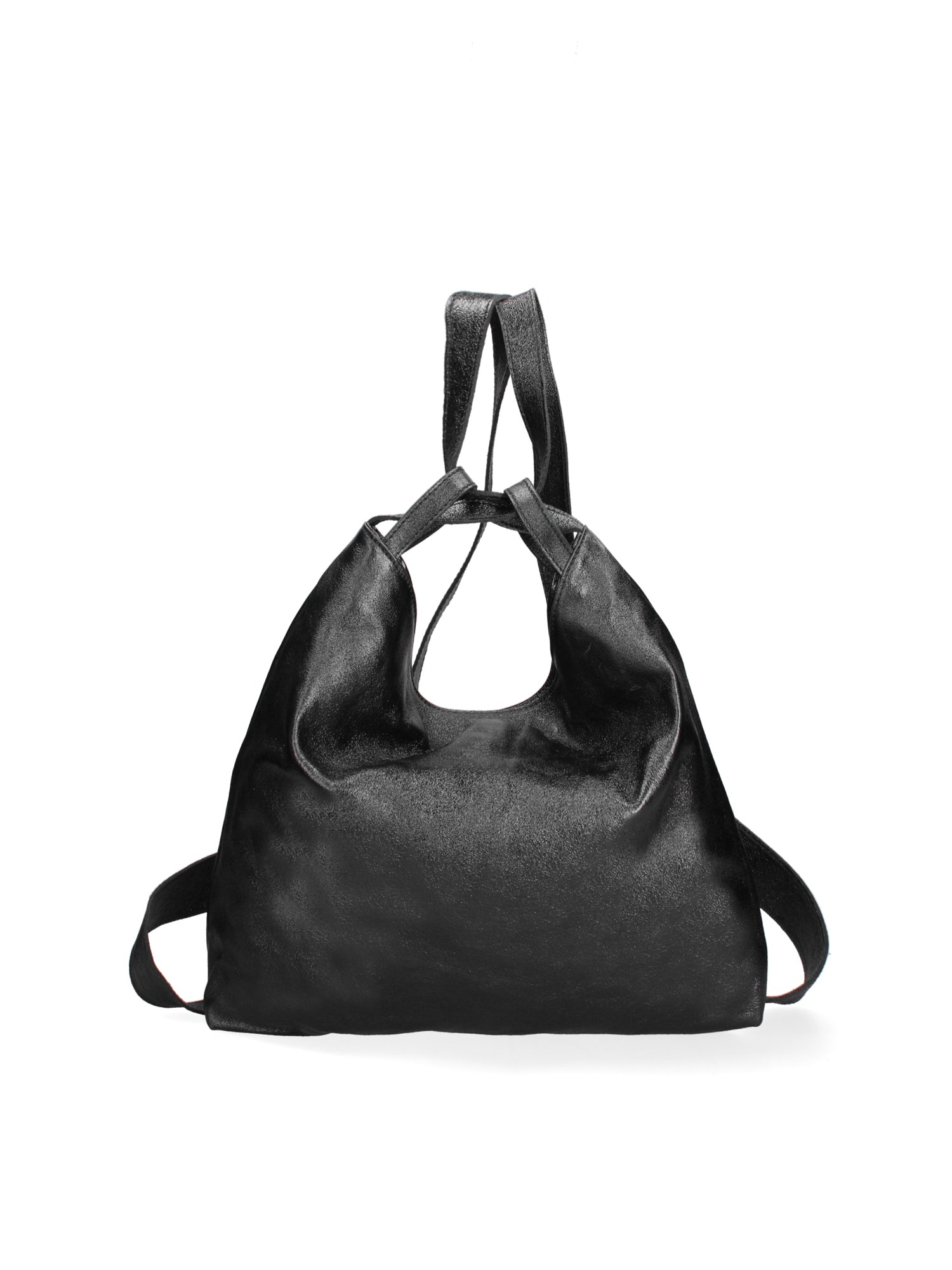 Borsa a Spalla Convertibile in Zaino in Vera Pelle Nero