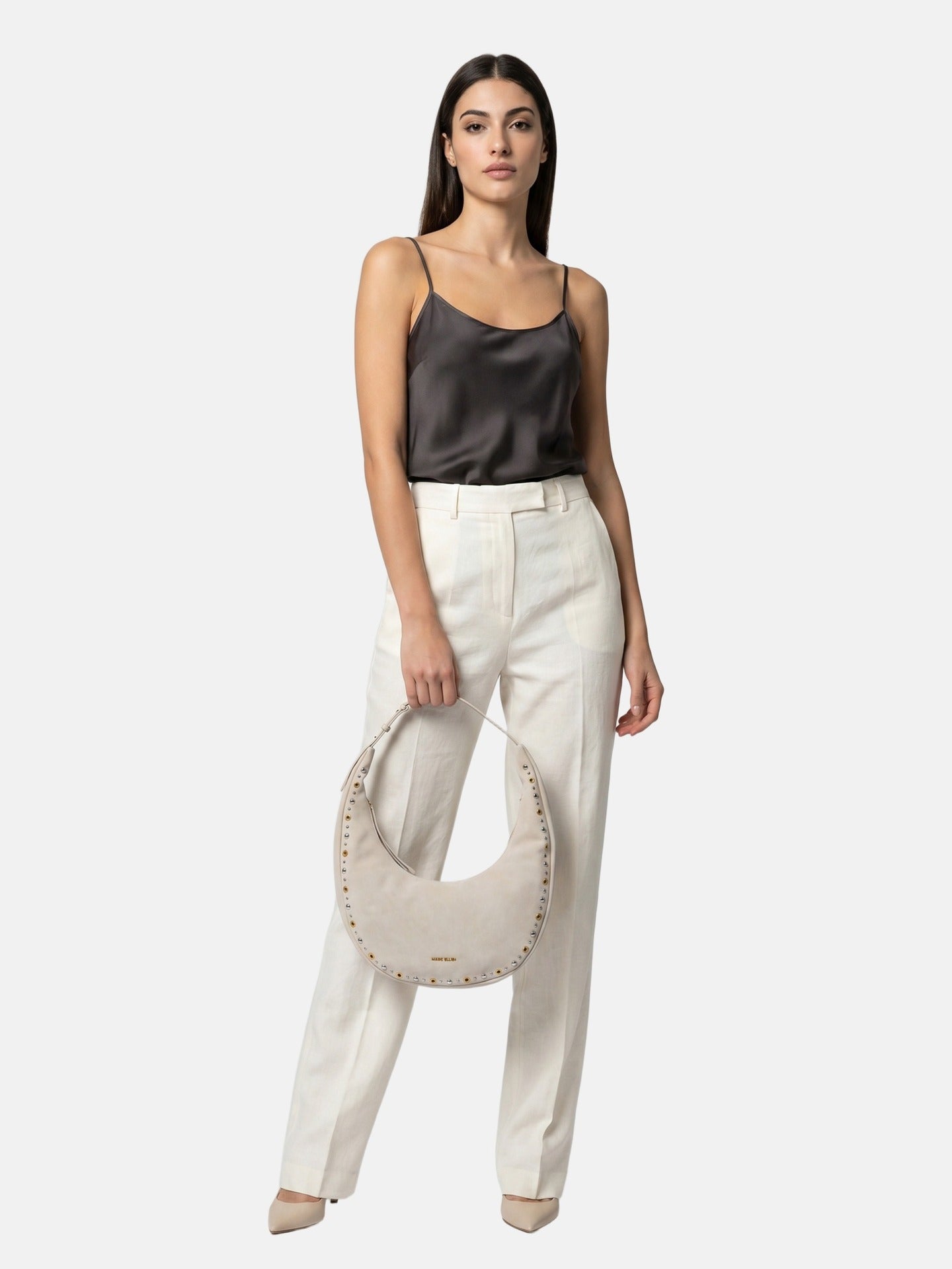 Borsa a Mano in Pelle Vegana Beige Scuro