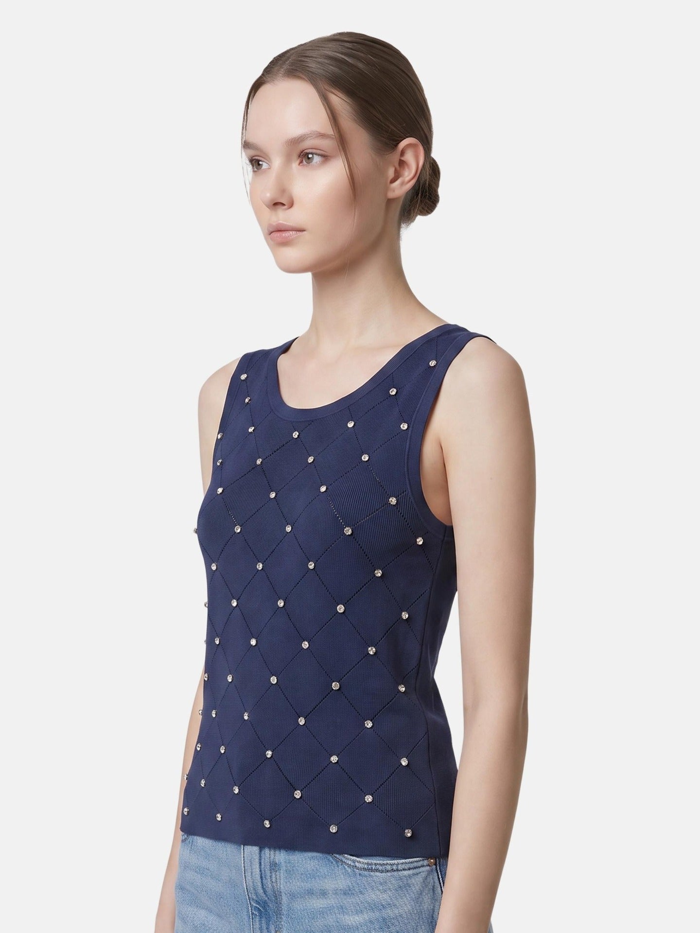 Blusa in 63% Viscosa 37% Nylon Blu Scuro