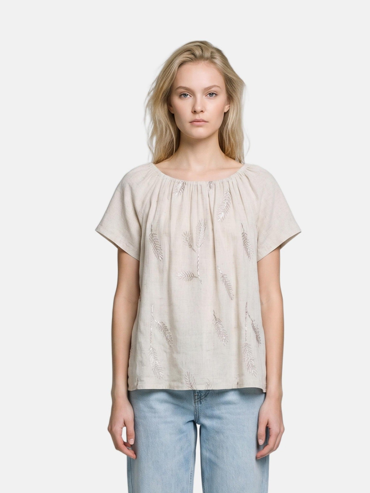 Blusa in 30% Lino 70% Viscosa Beige