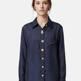 Blusa in 85% Tencel 15% Poliester Blu Scuro